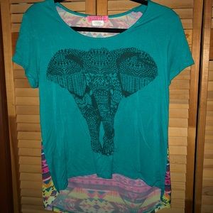 SugarHigh teal elephant/tribal top